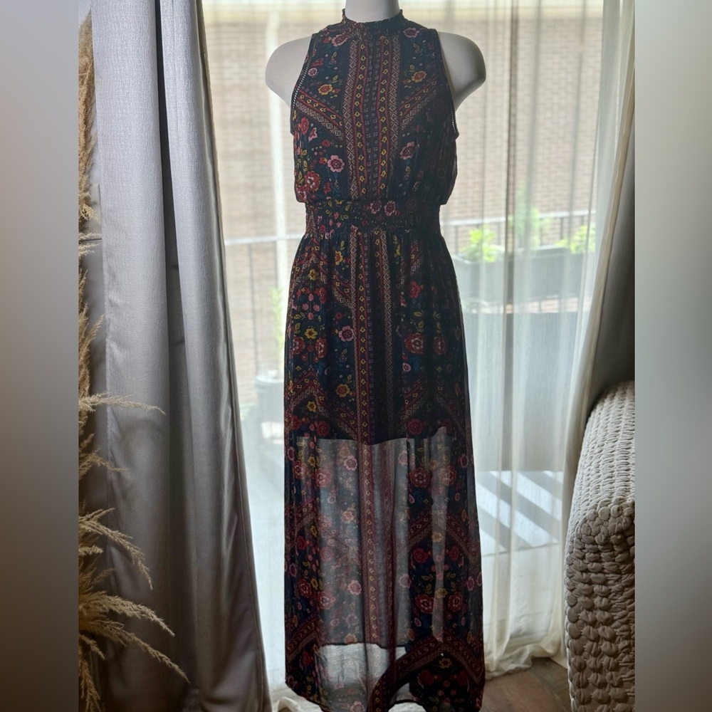 Xhilaration Black and Red Sleeveless Halter Maxi Dress